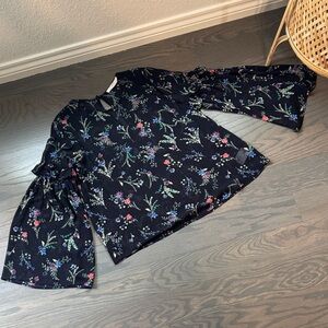 Lush Navy Floral Top with Ruffled Bell Sleeves